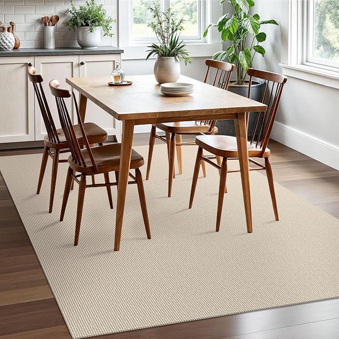 EARTHALL Woven Area Rugs 5x7 Ft Washable Living Room Rugs Non Slip Rubber Backed Dining Room Rug Braided Bedroom Rugs Indoor Floor Carpet for Living Room, Bedroom, Dining Room, Beige/Khaki