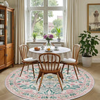 Round Area Rug for Living Room: 6 ft Floral Washable Circle Rug Soft Boho Non-Slip Carpet Indoor Stain Resistant Low Pile Small Circular Rug for Bedroom Entryway Kitchen Nursery Home Office Pink Green