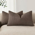 Foindtower Set of 2 Decorative Linen Check Throw Pillow Covers Neutral Farmhouse Lumbar Cushion Covers Modern Boho Home Decor for Sofa Chair Couch Bedroom Living Room,12×24 Inch,Dark Brown