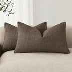 Foindtower Set of 2 Decorative Linen Check Throw Pillow Covers Neutral Farmhouse Lumbar Cushion Covers Modern Boho Home Decor for Sofa Chair Couch Bedroom Living Room,12×24 Inch,Dark Brown