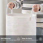 Woven Rope Laundry Hamper Basket by YOUDENOVA, 72L Tall Luandry Basket, Baby Nursery Hamper for Blanket Storage in Bedroom-Large-Pure White