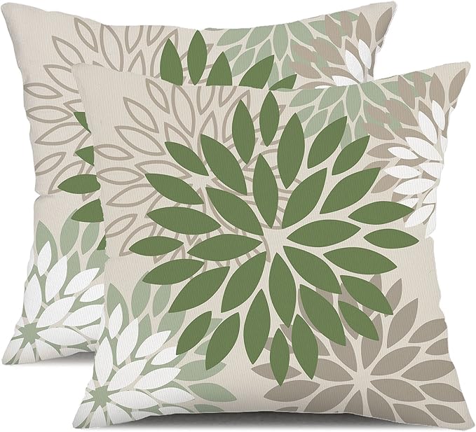 DFXSZ Army Green Pillow Covers 16x16 Inch Set of 2 Flower White Gray Elegant Colored Throw Pillows Outdoor Waterproof Decor for Patio Funiture Garden Living Room Sofa Polyester Pillow Covers 002G16
