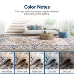 Lessymo 2 x 6 Runner Rug- Machine Washable Area Rugs Boho Faux Wool Low Pile Area Rug for Bedroom, Floral Medallion Vintage Rugs with Non-Slip Rubber,Brown Beige