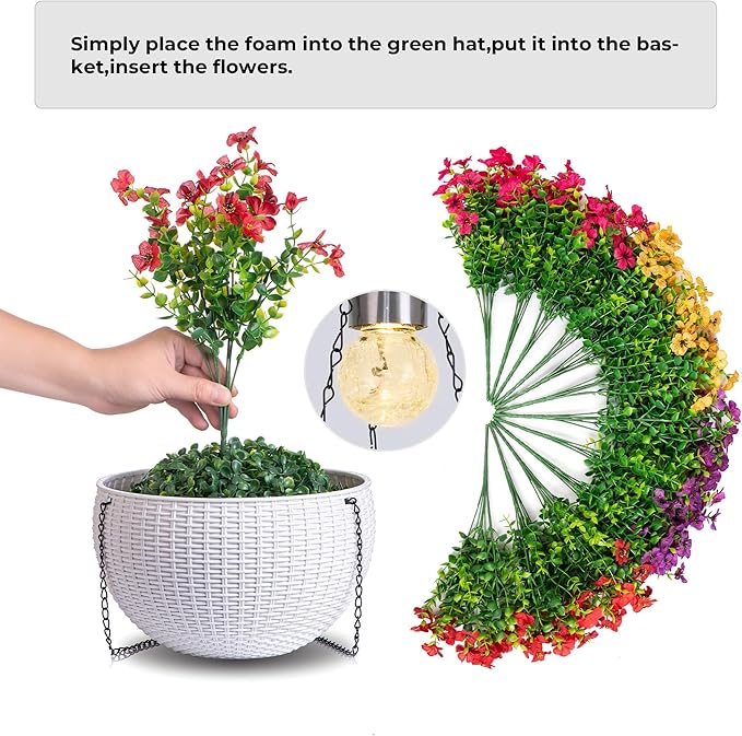 Artificial Faux Hanging Plants Flowers Basket for Spring Outdoor Outside Decorations, Fake Silk Daisy Look Real,Ferns in Planter UV Resistant Realistic for Front Door Yard Farmhouse Wedding Decor
