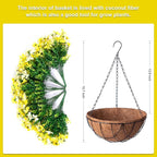 Artificial Flowers with Hanging Planter for Outdoor Decor, Faux Silk Daisy UV Resistant Plants in Basket for Indoor Porch Garden Yard Spring Summer Decor(Yellow)