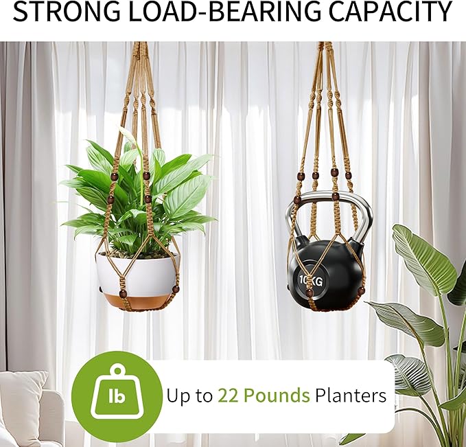 Macrame Plant Hanger - Fits 4 to 13 inches Pots for Indoor Outdoor, 35 Inch, Set of 2, Brown (POTS NOT Included)