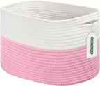 Cotton Rope Shelf Storage Basket, 15x10x9 in, Shelf Storage Baskets for Clothes, Towels, Books, Laundry (White/Pink, 1 Pack)