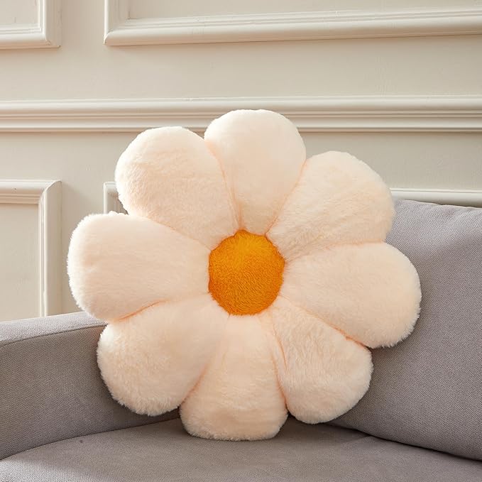 Large 21.6" Peach Flower Pillow Floor Pillow & Office Chair Cushion – Faux Rabbit Fur Plush Decorative Pillow, Comfortable Gift for Girls Adults