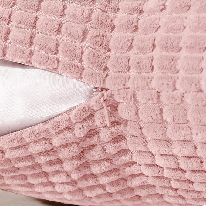 Softalker Throw Pillow Covers 12x20 Inch, Set of 2, Soft Corduroy Boho Stripe Decorative Pillow Cover, Couch Fluffy Pillow Cover for Farmhouse Home Decor Bed Living Room, Pink