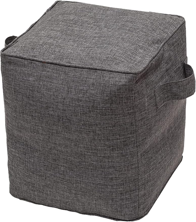QILLOWAY Indoor/Outdoor Inflatable Stool, Ottoman Pouf Cube 16",All Weather Foot Rest for Camping or Home (Charcoal Grey/Black)