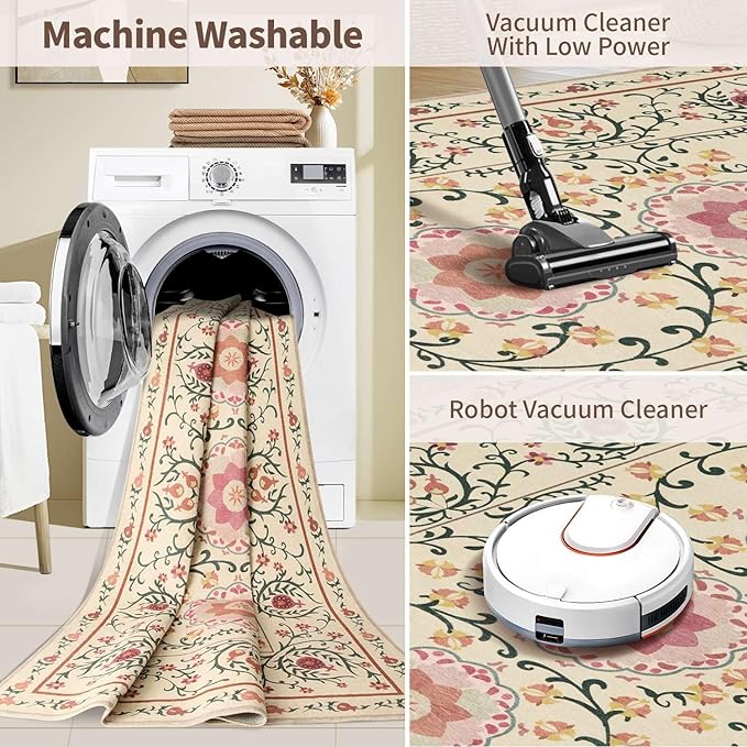 Door Mat Floral Entryway Rug, Washable Samll 2x3 Rugs, Boho Yellow Front Door Mats, Non Slip & Low Pile Throw Accent Carpet for Indoor Entrance, Bathroom and Kitchen(Yellow 2x3ft)