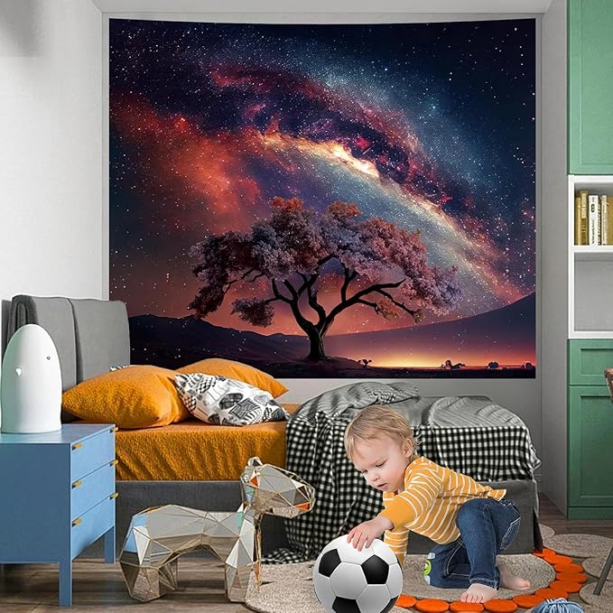 Apdidl Space Galaxy Tapestry Wall Hanging for Bedroom Aesthetic, Nature Starry Night Tree of Life Tapestries, Star Sky Posters Backdrop Decor Wall Tapestry for Men Dorm Living Room Office (60"X79")