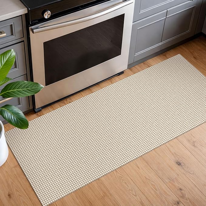 EARTHALL Woven Runner Rug 2x5 Ft Washable Runners for Hallways Cotton Non Slip Rubber Backed Kitchen Runner Braided Indoor Floor Carpet for Entryway, Hallway, Kitchen, Bedroom, Beige/Khaki