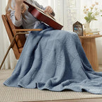Amélie Home Checkered Chenille Knit Throw Blanket for Couch, Classic Texture Decorative Soft Blanket for Sofa, Chair & Bedroom, 50"x60", Washing Blue