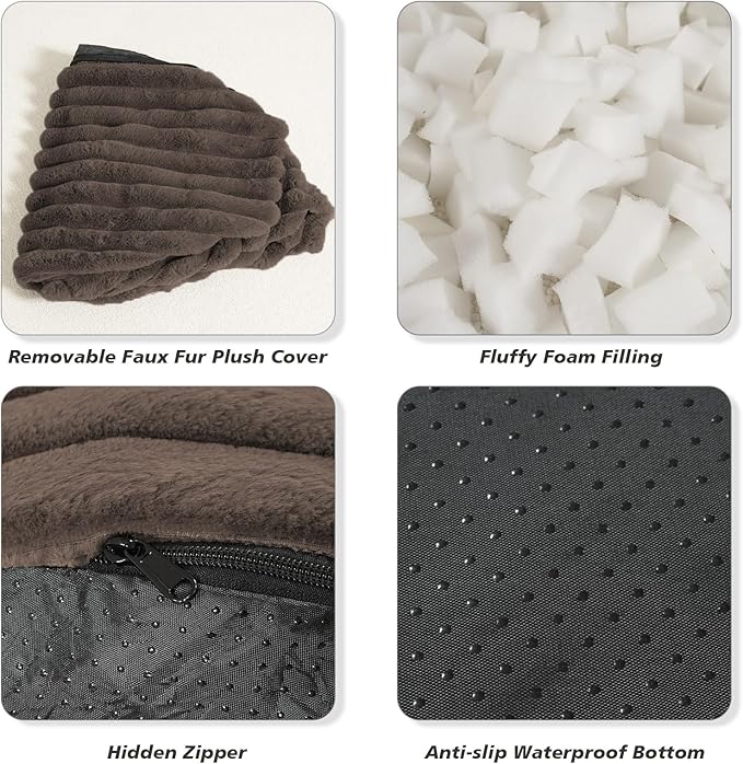 Pouf Ottoman Stuffed Round for Foot Rest, Faux Fur Poufs with Foam Chunk Filling, Storage Ottoman Pouf Foot Stool Cushion, 20 X 15 Inch Floor Chair for Living Room Bedroom Home Decor, Brown
