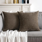 MIULEE Pack of 2 Brown Decorative Pillow Covers 18x18 Inch Soft Chenille Couch Throw Pillows Farmhouse Cushion Covers for Home Decor Sofa Bedroom Living Room