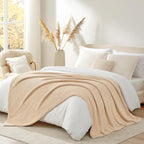 Snuggle Sac Fluffy Bedding Blanket Twin Size, Soft Luxurious Knit Throws, Fuzzy Microfiber Blankets for Couch, Sofa, Bed, Cream Beige, 60x80 inches