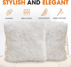Cheer Collection Throw Pillows for Couch and Bed, Soft Shaggy Throw Pillows with Inserts Included, Cozy Long Hair Faux Fur Pillows - Set of 2-18" x 18" - White