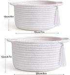 Gift Basket Empty Small - SweetMemo Cute Woven Rope Organizer Baskets for Baby Shower, Vanity, Makeup, Bathroom, Desk, Decor, Gifting - Small Decorative Storage Bins - Set of 2, Pre-Shaped, White