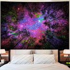 Miytal Blacklight Starry Sky Tapestry, Fantasy Forest Space Galaxy Night Nature Scenery Wall Hanging Tapestry, Aesthetic Landscape Wall Art Tapestries for Bedroom, Living Room - 70.9" x 118.1"