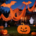 Set of 5 Halloween Creepy Gauze Cloth Decoration, Orange Scary Indoor Outdoor Halloween Gauze Tapestry Decor, Spooky Decorations for Home Wall Yard Haunted House Party Supplies, 72 x 30 inch