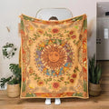 Leeisysme Orange Sun and Moon Fleece Throw Blanket, 70s Vintage Boho Sunflowers Constellation Cozy Decor Nap Blankets for Sofa Bed Couch Chair or Dorm Throws 68×90 inches