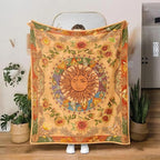 Leeisysme Orange Sun and Moon Fleece Throw Blanket, 70s Vintage Boho Sunflowers Constellation Cozy Decor Nap Blankets for Sofa Bed Couch Chair or Dorm Throws 68×90 inches