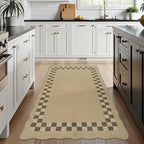 LIVEBOX Scalloped Easy Jute Checkered 3x5 Outdoor Rug, Washable Non-Slip Tan Rugs for Entryway, Geometric Indoor Outdoor Rug Farmhouse Boho Carpet Door Mat for Patio Porch Bedroom Living Room Modern