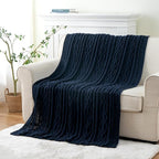 Battilo Navy BlueThrow Blanket for Couch, 51"x67", Chenille Knit Throw Blanket, Super Soft Warm Blanket, Decorative Christmas Textured Throw Blanket for Bed,Living Room