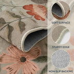 Lahome Floral Washable 6x9 Area Rugs, Soft Bedroom Rug for Living Room Ultra-Thin Non Slip Dining Room Rug, Stain Resistant Boho Rugs Easy Clean Throw Carpet for Office Flore (6'x9',Brown)