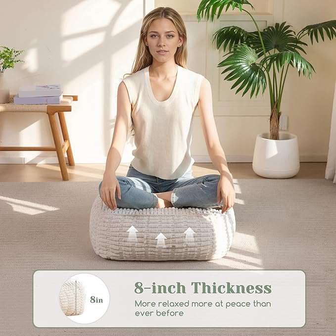 8" Washable Floor Pillow Cushion for Adults, Meditation Cushion Pillow, Removable Tufted Blended Corduroy Cover, Large Square Floor Sitting for Tatami Living Room or Yoga, 22x22 Inch, Machine Washable