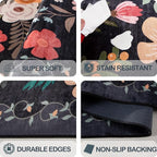 Area Rug for Living Room, 10x12 Large Washable Rugs for Dining Room, Bedroom, Non Slip Stain Resistant Carpet, Low Pile Vintage Floral Rug (Black)