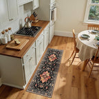 Area Rugs 2'x5' Runner Rug Non Slip Washable for Kitchen Hallway Bedroom Beside Laundry Room Bathroom Rug, Floor Carpet, Black Colorful Floral Dark Tan
