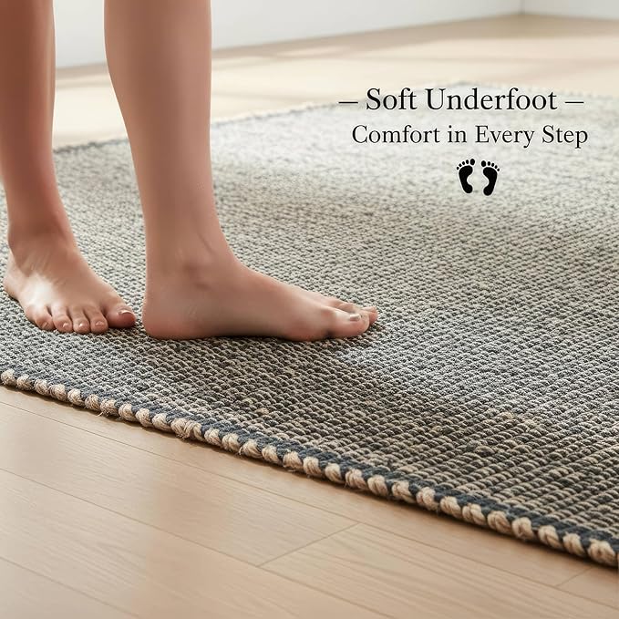Green Jute & Cotton Braided Rug Rectangle 2' x 3' – Reversible Soft Accent Rug for Entryway, Kitchen, Bathroom