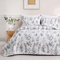 JSD Grey White Floral Quilt Set Twin Size, 2 Piece Printed Bedspreads Coverlet with Pillow Sham, Soft Microfiber Quilted Blanket