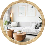 Rattan Bathroom Mirror, Rattan Mirrors for Wall, 28inch Round Mirror Boho Frame for Bathroom Farmhouse Bedroom Checkroom Livingroom Decor