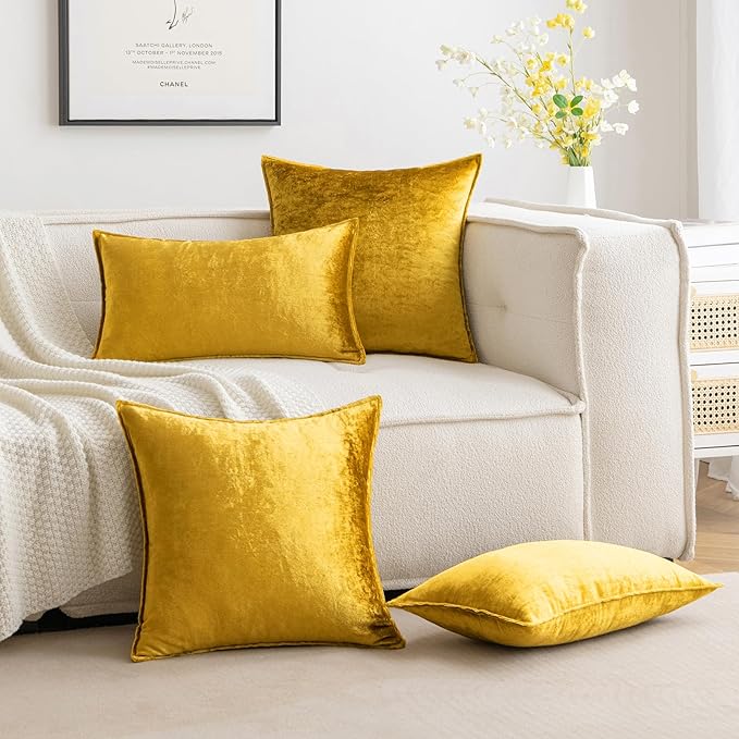 MIULEE Pack of 2 Decorative Velvet Throw Pillow Covers Soft Pillowcase Solid Square Cushion Case for Sofa Bedroom Car 24x24 Inch 60x60 Cm Golden
