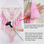 HVEST Pink Macrame Wall Hanging Woven Boho Wall Art Handmade Woven Tassel Tapestry, Bohemian Home Decor for Bedroom Living Room Apartment Nursery Backdrop