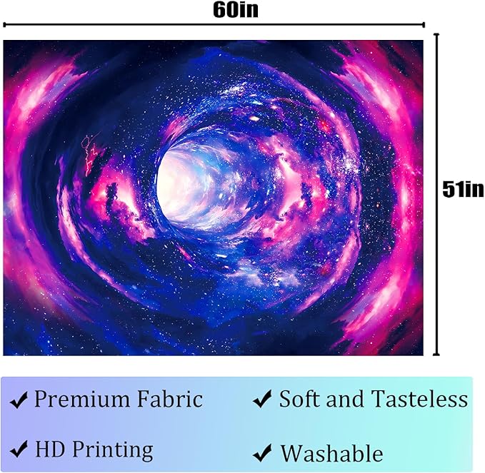 Atrippy Blacklight Galaxy 3D Tapestry for Bedroom, Glow in the Dark Space Room Decor Wall Hanging, UV Reactive Vortex Tapestries Backdrop Posters for Living Gamer Room Dorm Office 51x60 Inches