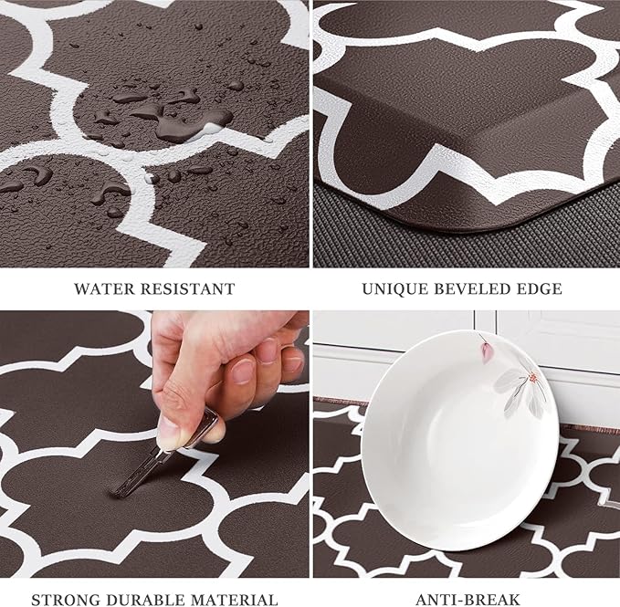 WISELIFE Anti Fatigue Floor Mat - 4/5 Inch Kitchen Mat Non Slip Waterproof Heavy Duty Ergonomic Comfort Mat Durable for Home, Office, Sink, Laundry,(17.3" x 28", Chocolate)