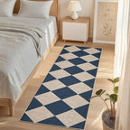 GarveeHome Checkered Easy Jute Runner Rug 2x6 Non-Slip Machine Washable Stain Resistant Indoor Outdoor Rugs for Living Room, Bedroom, Kitchen, Dining, Patio - Farmhouse Style Navy Blue