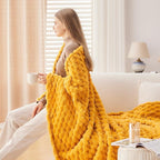 NEWCOSPLAY Super Soft King Blanket Mustard Yellow Premium Silky Flannel Fleece 3D Clouds Stylish Jacquard Lightweight Bed Blanket All Season Use 350GSM (Mustard Yellow, King(90"x110"))