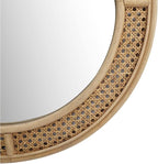 FLORA Round Rattan Wall Mirror with Wooden Framed, Modern Boho Decorative Mirror for Bathroom, Entry, Living Room, Bedroom, 24 Inch