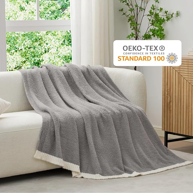 Snuggle Sac Ultra Soft Throw Blanket for Couch Bed Sofa 50x60 inches, Reversible Grey Blanket Microfiber Fluffy Fuzzy Cozy Knit Throws for Women Mothers Birthday Gifts