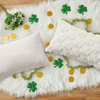 decorUhome St. Patrick’s Day Shamrock Pillow Covers 12x20 Inch Set of 2, Soft Plush Faux Wool Cream White Throw Pillow Covers, Farmhouse Spring Holiday Decor for Sofa Living Room