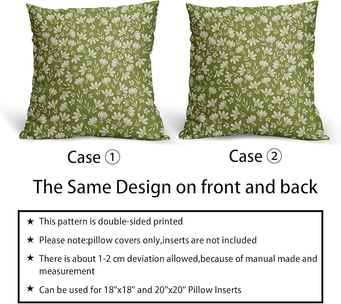 Lime Green Pillow Covers 16x16 Set of 2 Vintage Floral Rustic Old Style Cute Flower Print Decorative Outdoor Pillowcases Seasonal Farmhouse Throw Cushion Case Decor for Couch Sofa Bed