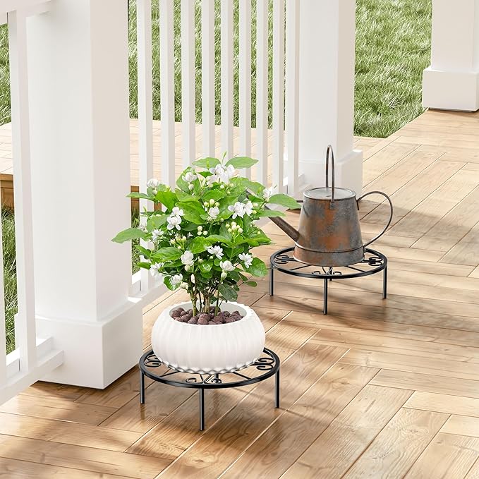11.4 IN Plant Stand 1 PIC Metal Flower Pot Holders Indoor Tall 3.5'' Plant Rack Plant Riser Plant Shelf Accessories For Living Room Balcony Round Black