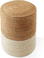 Casafield Hand-Braided Jute Pouf Ottoman Footrest, 14" W x 14" D x 16" H - Round, Natural Boho Home Decor, Woven Accent Footstool for Living Room