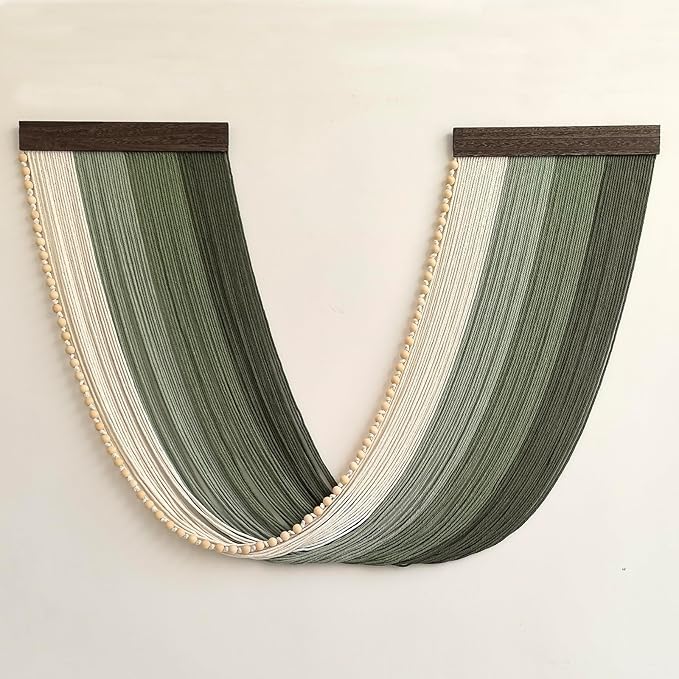Achart Large Macrame Wall Hanging Dip Dyed Yarn Tapestry Ombre Yarn Gradient Color Macrame Wall Decor Macrame Tapestry Boho Decor for Bedroom Living Room Headboard Above Bed (Green + Bead)