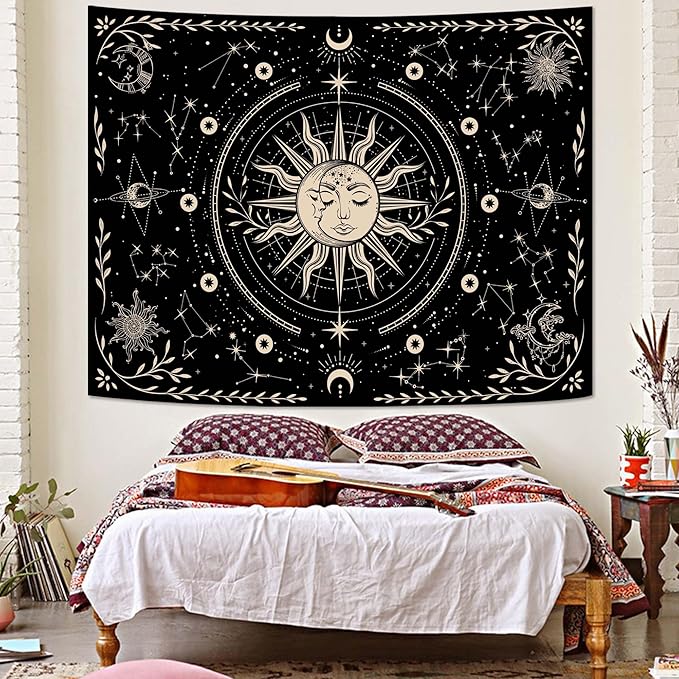 Spenlife Celestial Sun and Moon Tapestry Cosmic Tapestry for Bedroom Astral Tapestries Wall Hanging Bedroom Living Room Wall Art and Home Decor 70x90